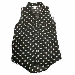 Polka dot button down sleeveless top
